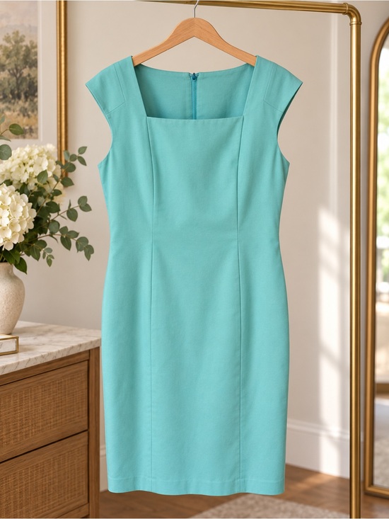 Lafayette 148 New York Dresses & Skirts - Lafayette 148 New York Aqua Square Neck Sheath Dress Size 14